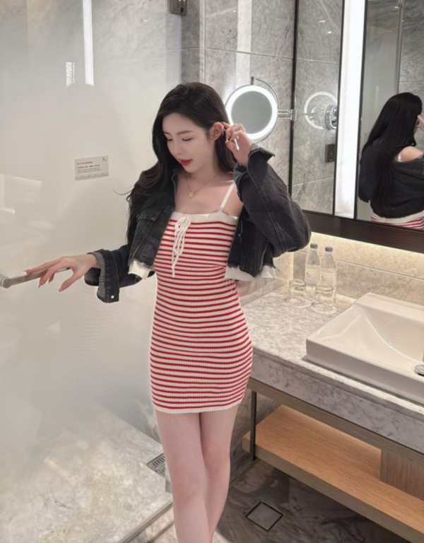 條紋針織洋裝 