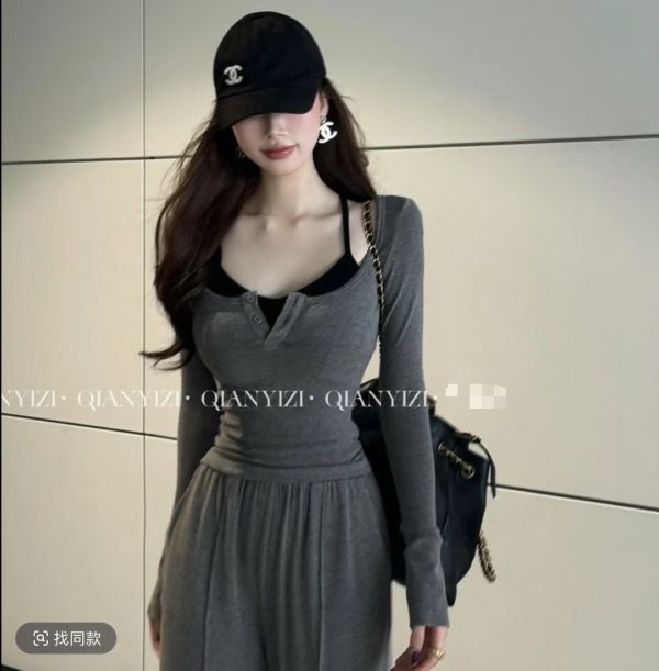 現貨 – 假兩件式長褲套裝 