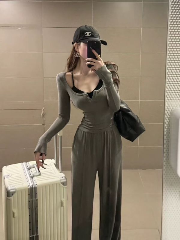 現貨 – 假兩件式長褲套裝 