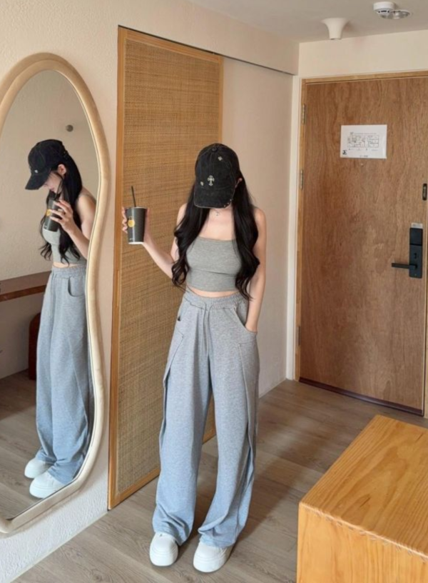 線條感彎刀棉褲 