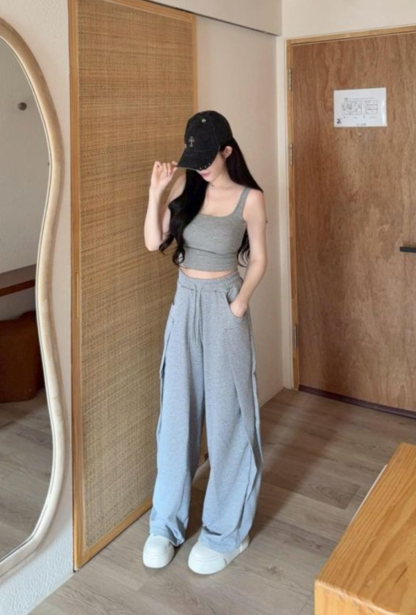 線條感彎刀棉褲 