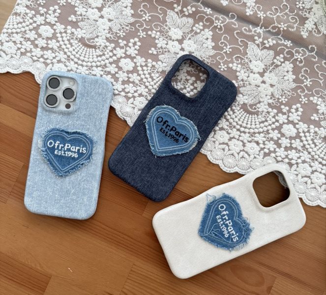 現貨 – 牛仔愛心刺繡手機殼 