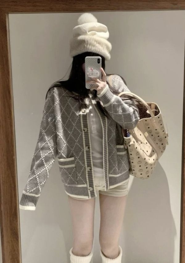 現貨 – 菱格針織毛衣外套 