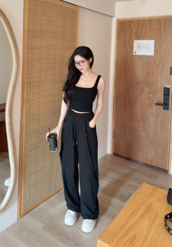 線條感彎刀棉褲 