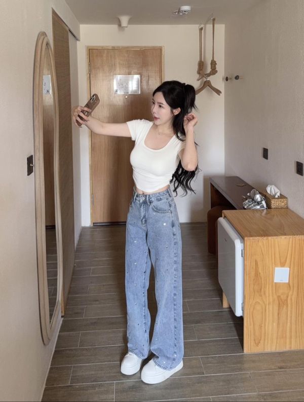 本期加開 ⋆ 愛心燙印牛仔寬褲 