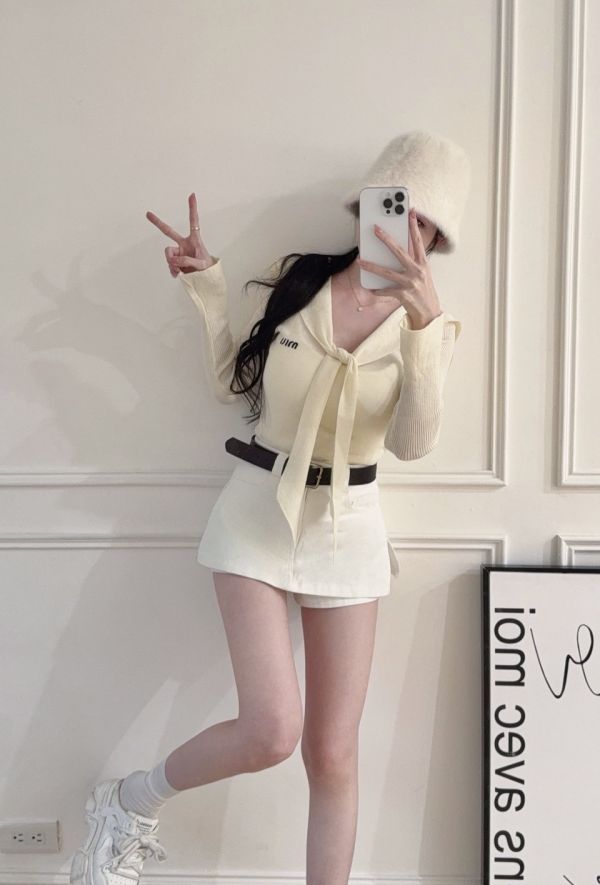 現貨 – 皮帶A字褲裙 