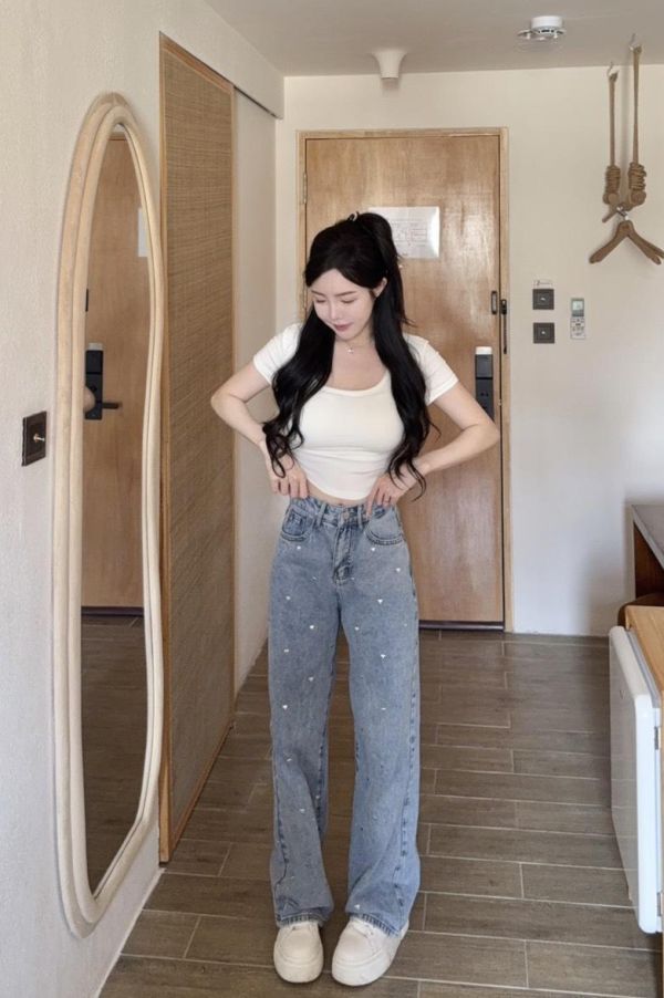 本期加開 ⋆ 愛心燙印牛仔寬褲 