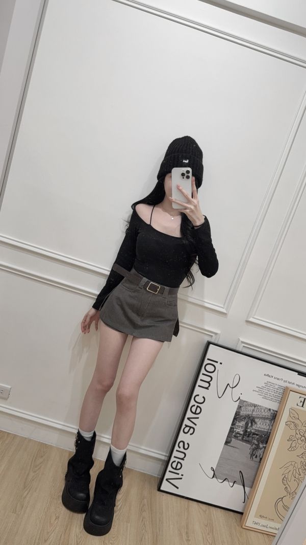 現貨 – 皮帶A字褲裙 