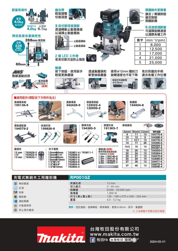 RP001G 充電式無刷木工用雕刻機-單機 RP001G 充電式無刷木工用雕刻機