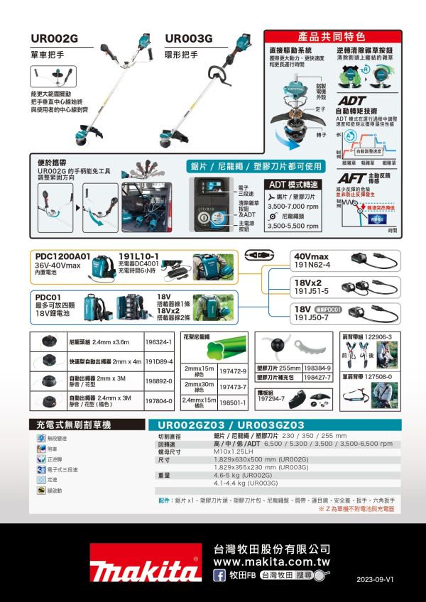 UR003GZ03 充電無刷割草機－單機40V/L把手(鋸片/尼龍繩兩用) UR003GZ03 充電無刷割草機－單機40V/L把手(鋸片/尼龍繩兩用)