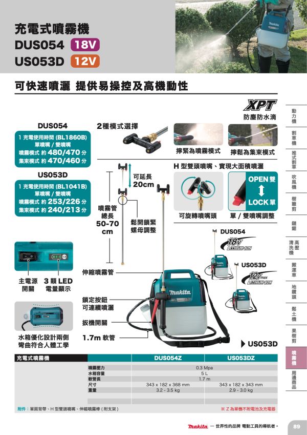 DUS054Z 充電式側背噴霧機(5L)－單機/18V DUS054Z 充電式側背噴霧機(5L)－單機/18V