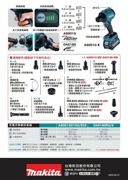 DAS180Z 充電式無刷空氣槍 充電式無刷空氣槍 DAS180Z,DAS180ZO