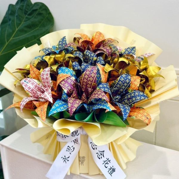 祭祖特惠款｜永思花(米色) 慎終追遠, 永懷祖德, 永思花S款, 永思花特惠, 清明祭祖, 追思供品, 中元普渡, 對年合爐, 告別式祭拜, 可焚化紙花, 三禾文創