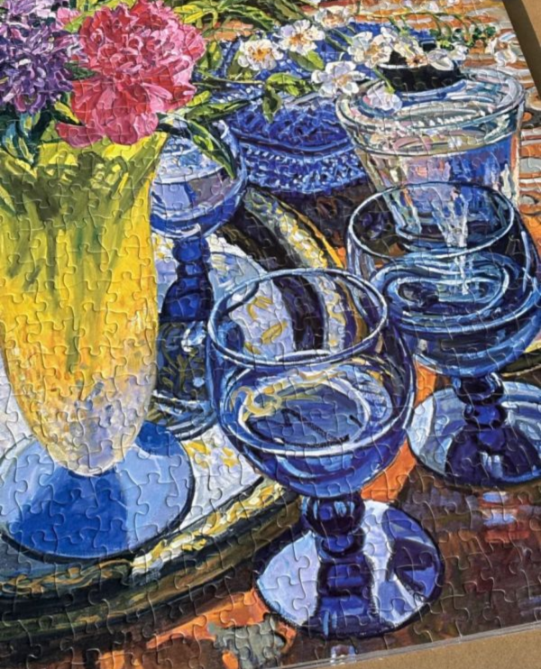 Ber拼圖工坊 Peonies blue glass bowl（分四包） 1000片 