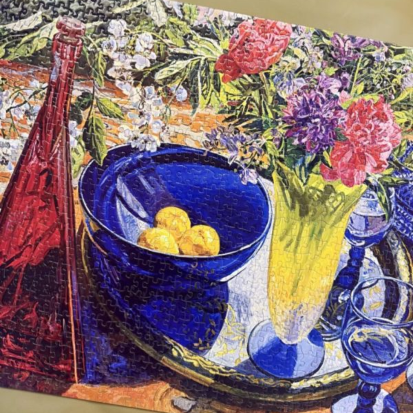 Ber拼圖工坊 Peonies blue glass bowl（分四包） 1000片 