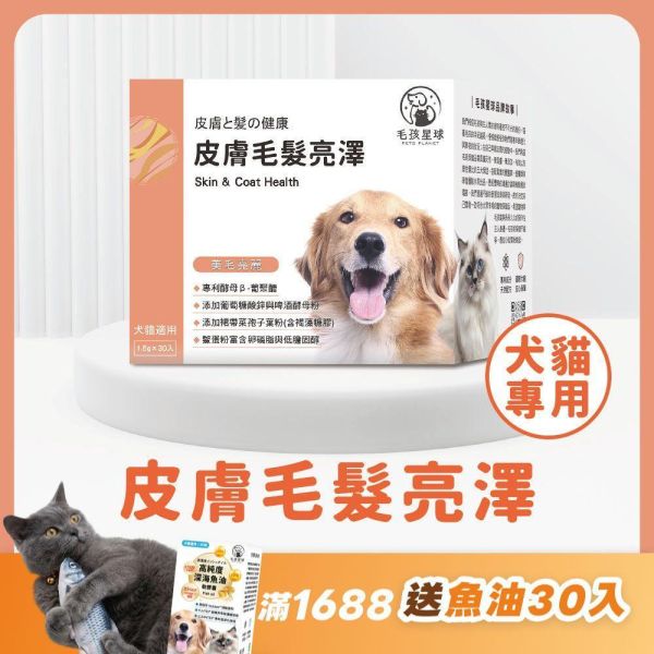 《金星》皮膚毛髮亮澤保健粉(30包/盒)深海魚油粉 鱉蛋精華 寵物美毛 護毛 換季必備【毛孩星球】 寵物皮膚保健,寵物膚毛保養,狗狗皮膚,貓咪皮膚,寵物毛髮,犬貓保健,犬貓皮膚,寵物毛髮亮澤,犬貓防護,寵物健康,抗搔癢,