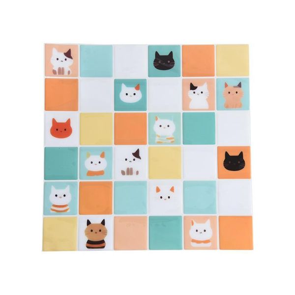 【讓廚房變成貓樂園】彩色貓咪防油3D水晶膠磁磚貼 四片裝 