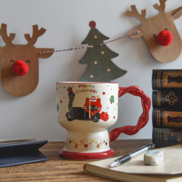 *極限量售完不補【貓奴聖誕限定】聖誕黑貓陶瓷高腳杯 附精美盒子 