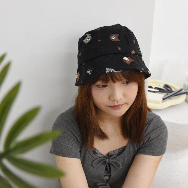 【防曬又可愛】日系刺繡貓咪漁夫帽 