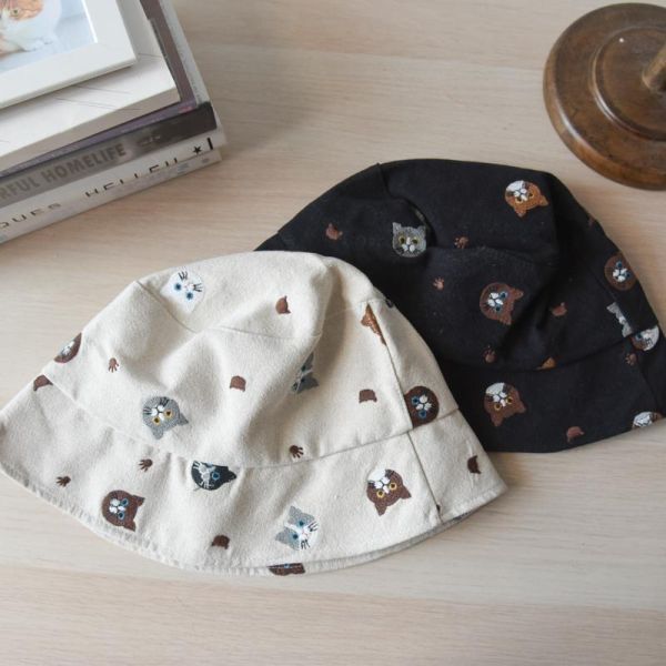【防曬又可愛】日系刺繡貓咪漁夫帽 