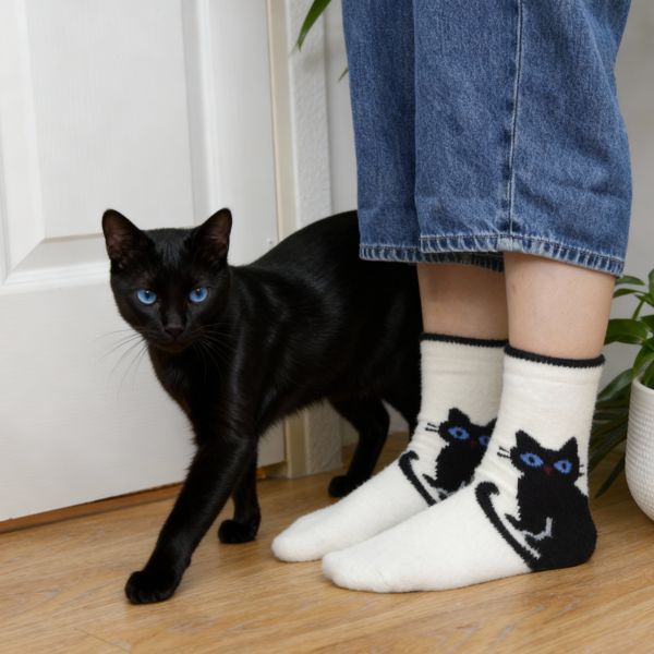 【小黑貓來暖腳】小黑貓加厚保暖長襪 五雙一組 