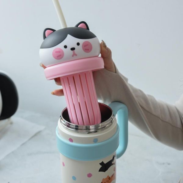 【大口暢飲大補水】中分小貓冰霸800ml保溫杯 