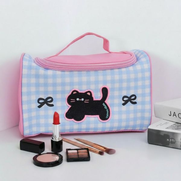 【多巴胺色系爆款】萌趣黑貓撞色化妝包 