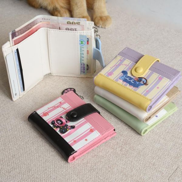 【一眼就心動】多巴胺刺繡貓咪短夾錢包 