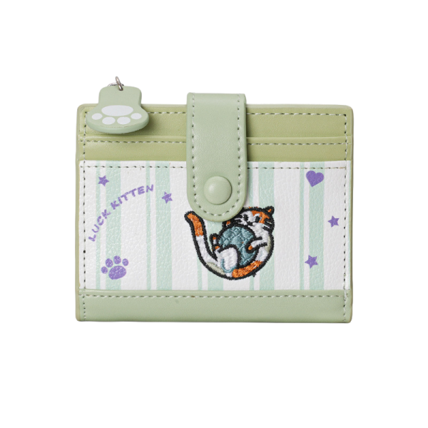 【一眼就心動】多巴胺刺繡貓咪短夾錢包 