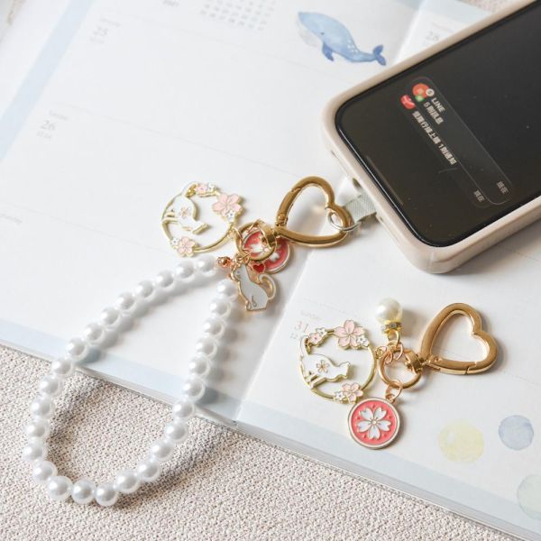 【一眼心動】櫻花貓咪珍珠鑰匙扣 *全館不限金額送一條* 