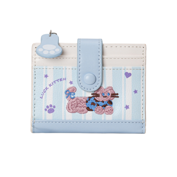 【一眼就心動】多巴胺刺繡貓咪短夾錢包 