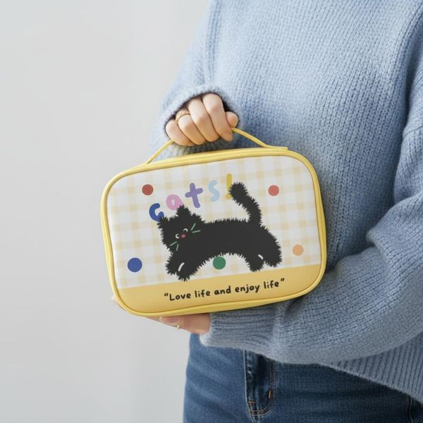 【多巴胺色系爆款】萌趣黑貓撞色化妝包 