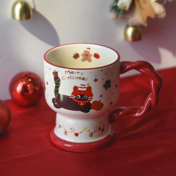 *極限量售完不補【貓奴聖誕限定】聖誕黑貓陶瓷高腳杯 附精美盒子 