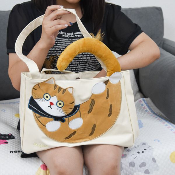 【柔軟又有型】慵懶橘貓大容量單肩包 