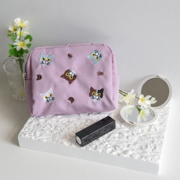 【貓奴隨身收納】刺繡貓頭化妝包 收納包 