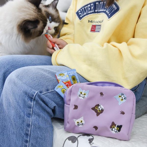 【貓奴隨身收納】刺繡貓頭化妝包 收納包 