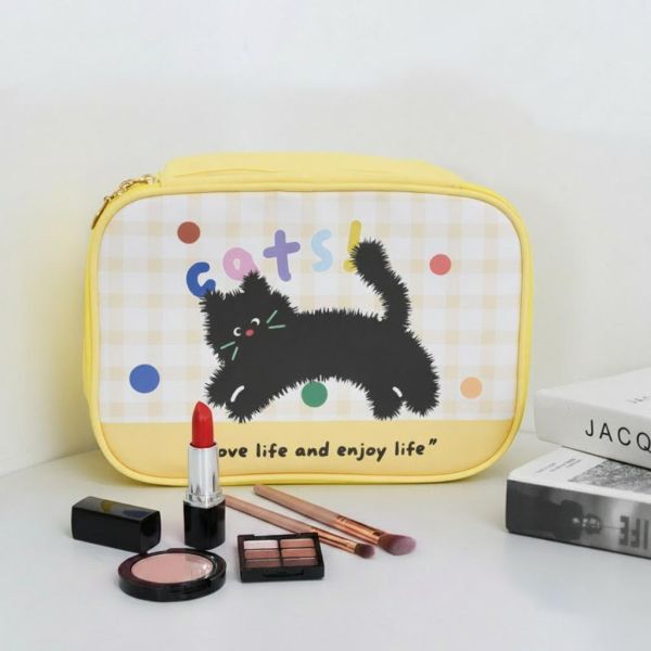 【多巴胺色系爆款】萌趣黑貓撞色化妝包 