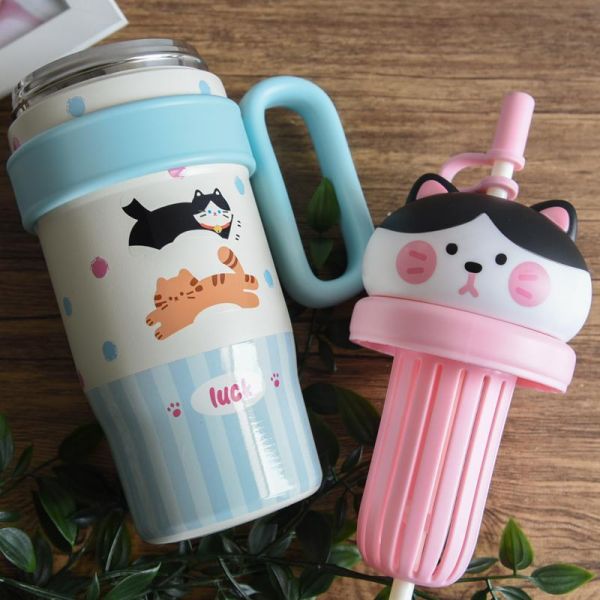 【大口暢飲大補水】中分小貓冰霸800ml保溫杯 