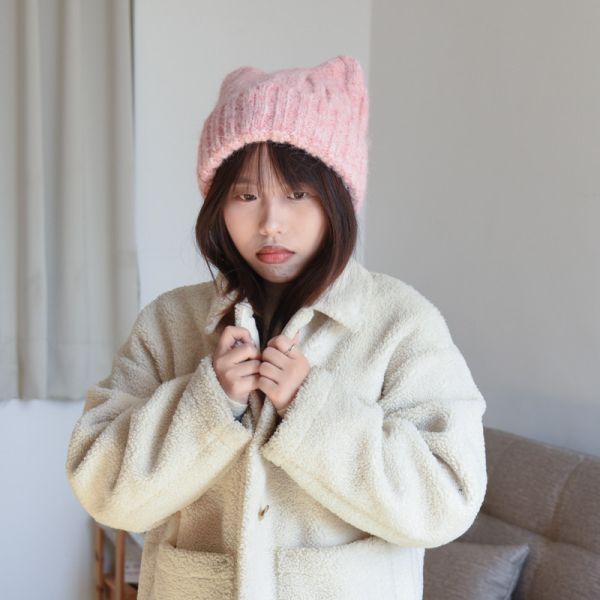 【戴上秒變主子同款】貓耳軟毛絨針織毛帽 