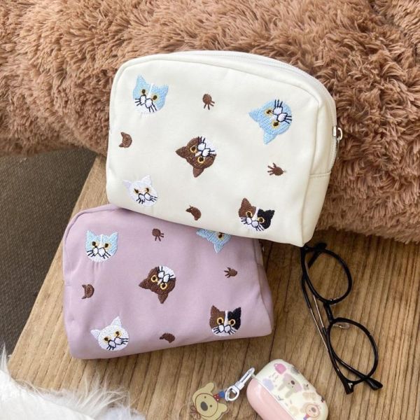 【貓奴隨身收納】刺繡貓頭化妝包 收納包 