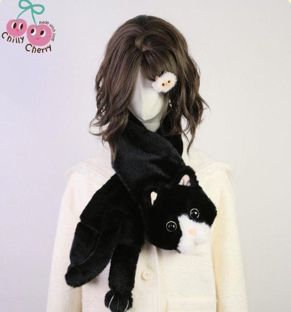 【就要黏著你】小黑貓毛絨圍巾圍脖 