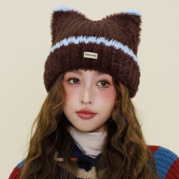 【貓系女孩必備】毛絨貓耳撞色毛帽 