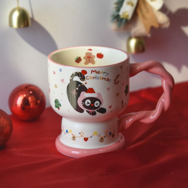 *極限量售完不補【貓奴聖誕限定】聖誕黑貓陶瓷高腳杯 附精美盒子 