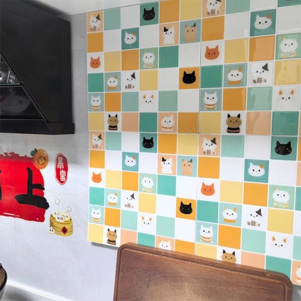 【讓廚房變成貓樂園】彩色貓咪防油3D水晶膠磁磚貼 四片裝 