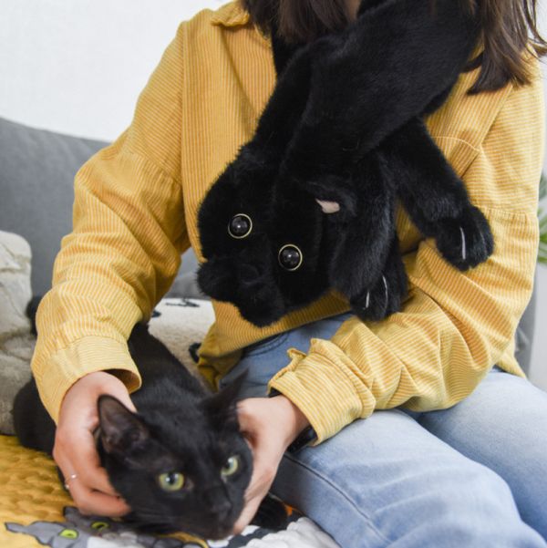 【就要黏著你】小黑貓毛絨圍巾圍脖 