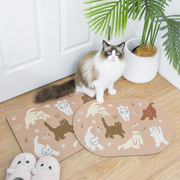 【保持腳底乾爽】下午茶小貓珪藻土地墊 