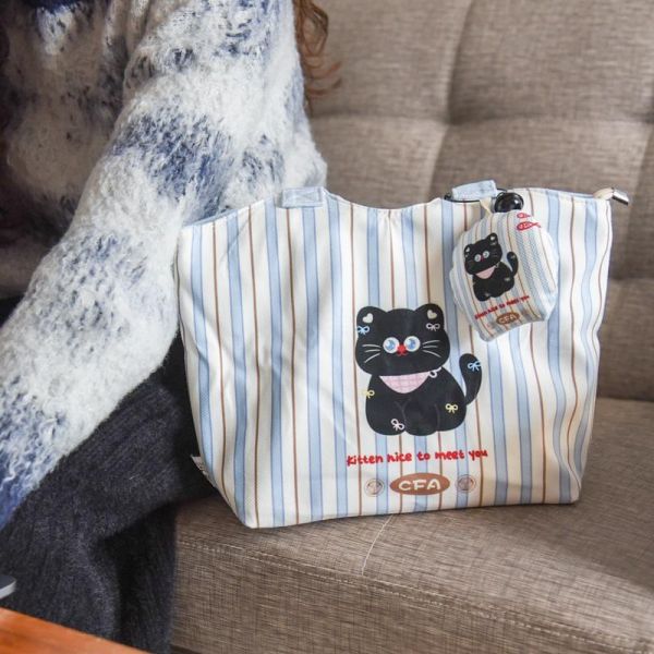 【大容量高CP值】高顏值可愛貓貓通勤托特包 附帶掛件 