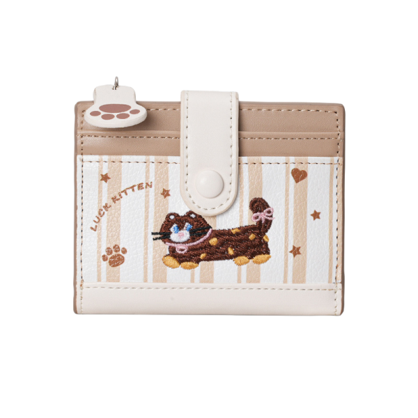 【一眼就心動】多巴胺刺繡貓咪短夾錢包 