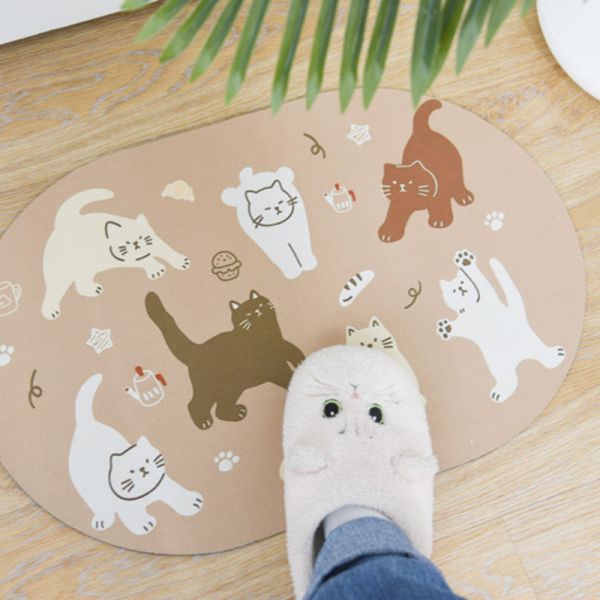 【保持腳底乾爽】下午茶小貓珪藻土地墊 