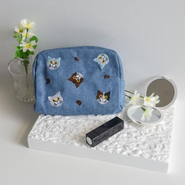 【貓奴隨身收納】刺繡貓頭化妝包 收納包 